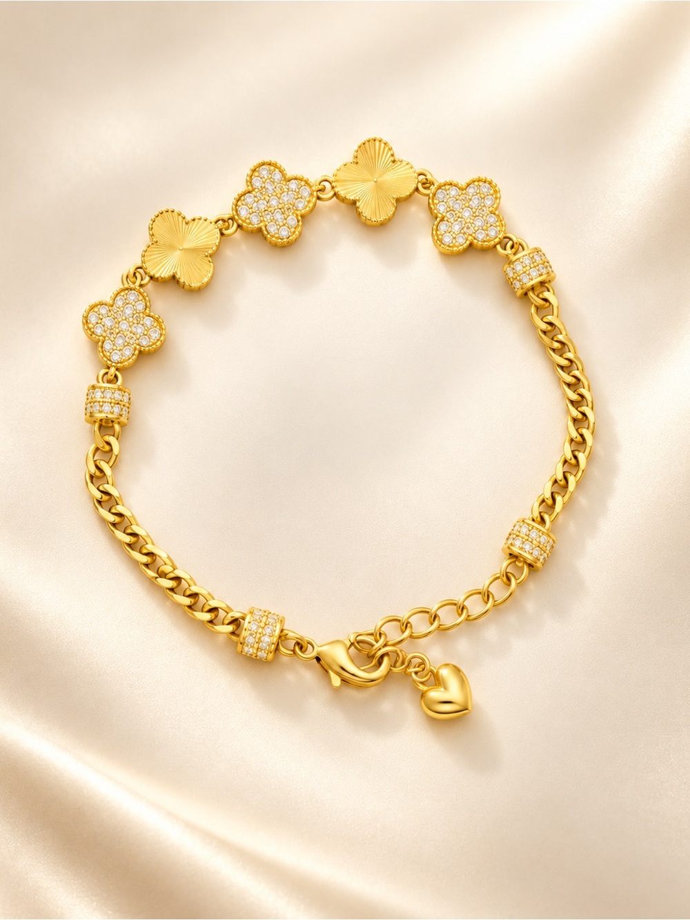 14K Gold Filled Clover Link Bracelet - Elegant Jewelry. 6-8 Inches Adjustable